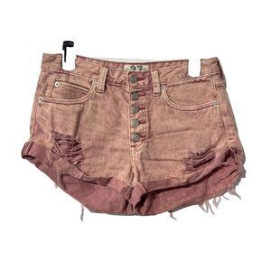 We The Free Womens Jean Shorts Mauve Pink 27 Distressed Raw Hem Button Fly